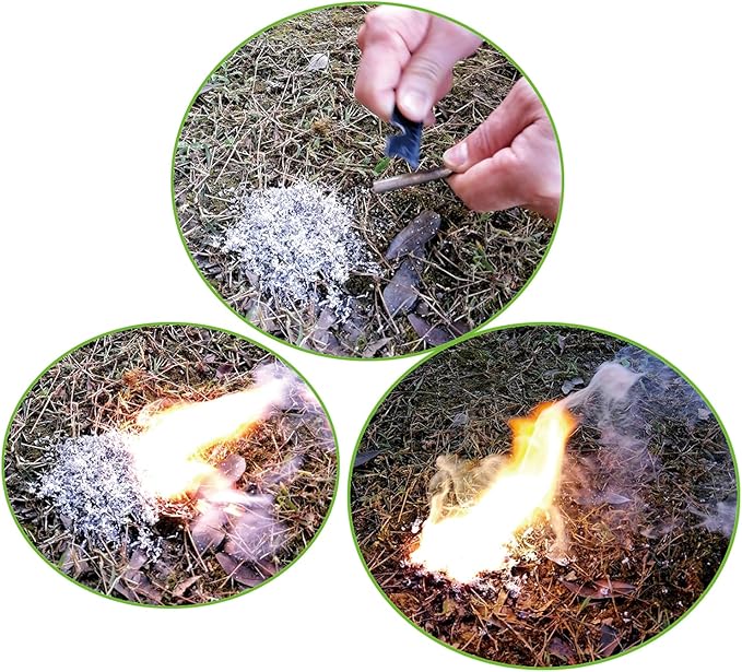 Magnesium Fire Starter Kit with Ferro Rod – Emergency Survival Gear with 12 Bags 99% Pure Magnesium + Waist Bag Waterproof Tin for Camping, Hiking, Bushcraft