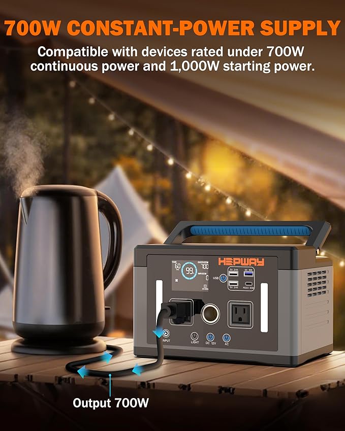 Portable Power Station 700W,Solar Electric Generator 577Wh Pure Sine Wave 120V AC,PD 60W,Car Port Outlets Surge 1000W,Inverter Generator Home Backup Battery for CPAP,Camping,RVs,Blackouts