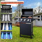 3 Burner Propane Grill, 30,000 BTU Propane Gas Grill with Two Side Tables, Stainless Steel Barbecue Grill, Outdoor Cooking BBQ for Patio, Camping, Backyard