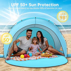 Beach Tent Sun Shelter, Beach Shade Tent with UPF50+ UV Protection, Sun Shelter for 1-3 Person, Beaches Shade with 2 Zippered Doors, Portable Tents for Camping Fishing, Light Blue