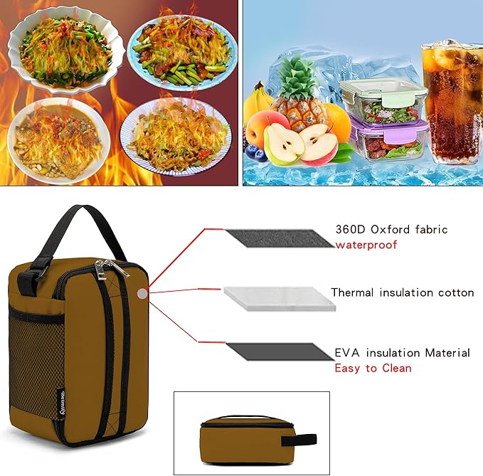 BEIMILY Lunch Box for Men Women Adults,Mini Insulated Lunch Bag for Office Work Picnic,Reusable Portable Lunchbox,Soft Cooler Tote Bag,6 can cooler bag,Mini,Brown
