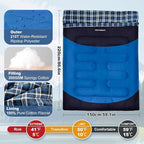 Double Sleeping Bag for Adults Machine Washable 2 Person Camping Sleeping Bag Queen Size Waterproof with Compression Sack for Cold Weather 3-4 Seasons