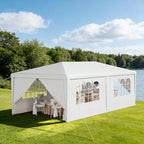 EROMMY Outdoor Party Tent 10x20 FT, Waterproof Canopy with 4 Removable Sidewalls and 2 Zipper Doors for Weddings, Events, Backyard Parties, White