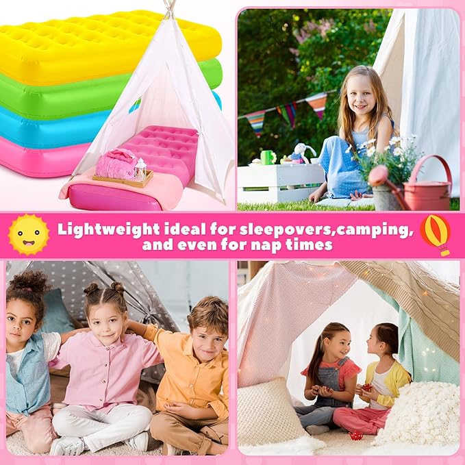 Leyndo 4 Pack Kids Air Mattress - Toddler Inflatable Bed Blow up Air Mattress for Camping Sleepovers Slumber Party Travel, Portable Toddler Bed for Ages 3-10, 61.99x 35.43 x 8.66 (Multicolor)