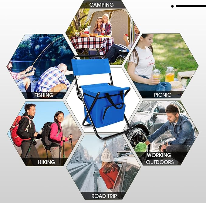 Jerify 2 Pcs Fishing Chair with Cooler Bag Multi-Function Foldable Compact Fishing Stool Hunting Chair Portable Backrest Stool with Folding Backpack for Finishing Camping Hunting Travel(Blue)