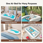 COMMOUDS Portable Toddler Travel Bed with Safety Bumpers, Inflatable Kids Air Mattress with Electric Pump, Baby Blow up Mattress, for Grandma's Home Camping Vacation