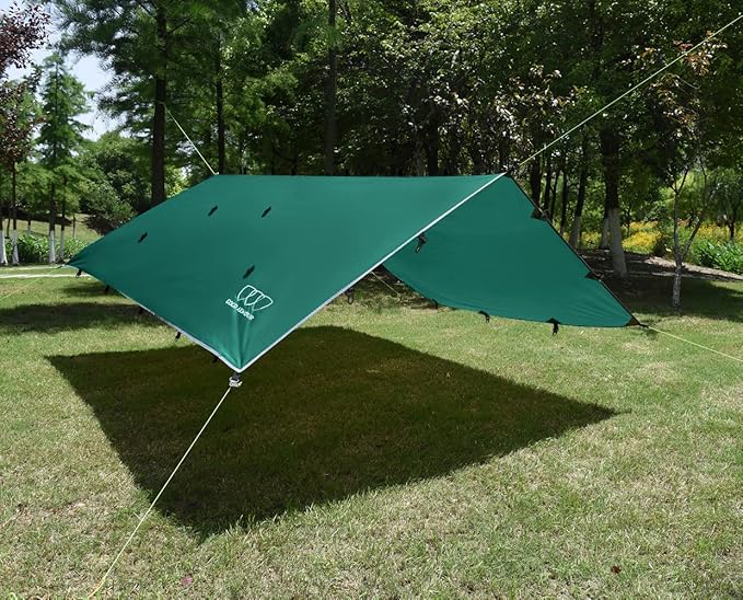 Gold Armour Rainfly Tarp Hammock, Premium 14.7ft/12ft/10ft/8ft Rain Fly Cover, Waterproof Ultralight Camping Shelter Canopy, Survival Equipment Gear Camping Tent Accessories (Green 14.7ft x 12ft)