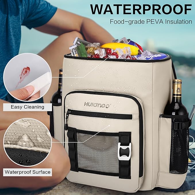 Large 52cans Waterproof Insulated Cooler Backpack for Men & Women, Leak Proof Backpack Cooler, Soft, 8Gal