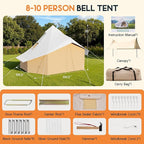 SPECRAFT Canvas Bell Yurt Tents & Inflatable Tent for Camping, Waterproof Glamping Tent with Stove Jack, Breathable Mesh, Snowproofing Spacious 4-Season Family Shelter for Outdoor, Camping, Parties