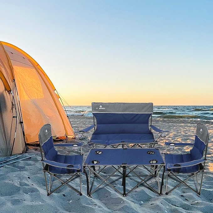 CAMPHILL Camping Chair Set of 3, Outdoor Folding Camping Chairs for Heavy People with Cup Holder & Carry Bag,Collapsible Chair Include One Sofa Chair and Two Single Chair,Support up to 500lbs