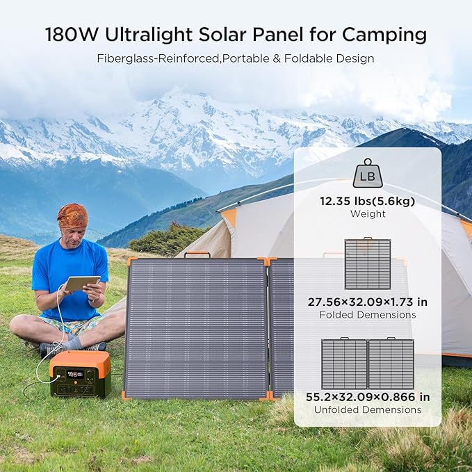 180W Portable Solar Panel N-Type 16BB,25% High Efficiency Foldable Solar Charger for Jackery 1000V2/Ecoflow Delta/Bluetti/Anker Solix,12.3 LBS IP68 Waterproof for RV Camping Off-Grid