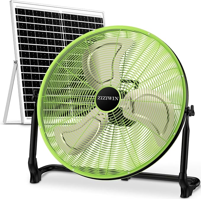 20" Solar Fan, Large Solar Powered Cordless Camping Fan, Rechargeable Battrey Operated Fans for Outside, 360° Tilt, Hi-airflow, Wireless, for Home Garage Outdoor Patio Travel Greenhouse