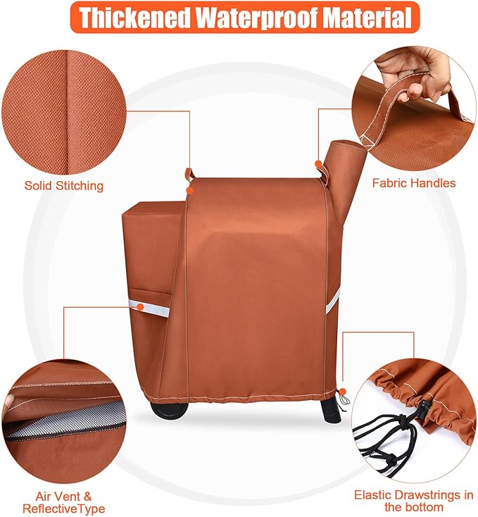 QuliMetal Grill Cover for Traeger Pro 22 & 575 Series - 600D Heavy Duty Waterproof Fade Resistant Traeger Pro 22 Cover with Elastic Drawstrings, Premium BBQ Cover for Z Grills 550B and More, Brown