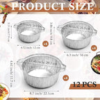 Disposable Aluminum Pot with Lid Round Foil Pans Disposable Cookware Food Container for Vacation Trips Camping Baking Heating Cooking(12 Pcs,33.8, 67.6, 121.7 oz)