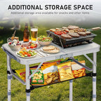 VINGLI Small Folding Table Portable 2FT Aluminum Foldable Camping Table for Picnic Card Table with 3 Adjustable Height & Carry Handle for Outdoor Indoor Hiking Camp BBQ Beach-White