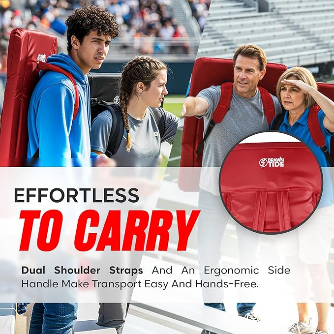 BRAWNTIDE Stadium Seat for Bleachers with Back Support - Wide Padded Reclining Bleacher Seat, Portable Folding Stadium Chair with Armrests, Hooks, Straps, Cup Holders & Pockets for Games & Concerts