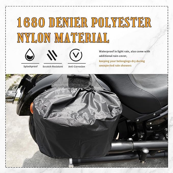 Motorcycle Saddlebags 25L Universal Throw Over Saddle Bags Waterproof Large Capacity Duffle Gear Organizer for Camping Trip Travel Outdoor with Raincover, Black
