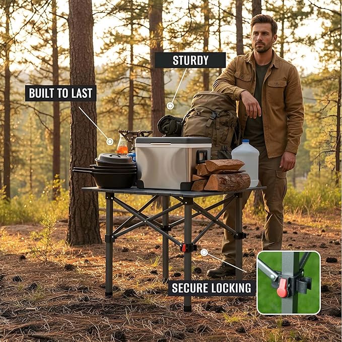 Folding Camping Table, Portable Lightweight Beach Tables for Sand Foldable, Aluminum Roll-up Folding Square Table for Outdoor Camping, Picnic, Card, Travel