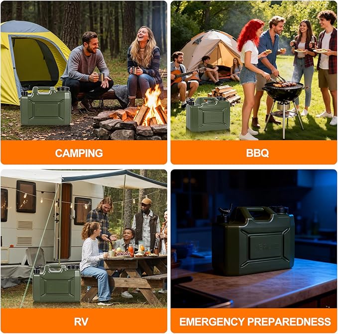 Camping Water Jug, 5 Gallon Water Container with Spigot BPA Free Portable Military Green Emergency Water Tank Outdoor Camping Essentials