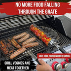 ROASTWURK's Bbq Grill Basket Set For Meat Fish Vegetables Stainless Steel 304 Barbecue Bbq Grilling Accessories Gifts For Men, Removable Wooden Handle Tool Shrimp Outdoor Cooking Camping Tailgating
