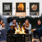 Greesum Multifunctional Patio Fire Pit Table, 32in Square Metal BBQ Firepit Stove Backyard Garden Fireplace with Spark Screen Lid and Rain Cover for Camping, Bonfire and Picnic, Copper Green