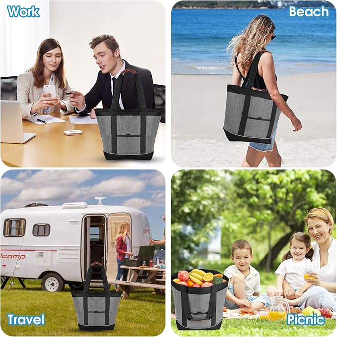 Insulated Cooler Bag, Reusable 30 Cans Insulated Bag, Soft Portable Grocery Bags for Shopping Food Travel Beach Camping