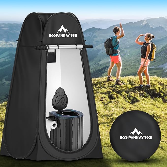 PANKAY Portable Toilet with Pop up Privacy Tent, X Large Camping Toilet Portable Potty for Adults, Outdoor Shower Tent Changing Room, Instant Pop Up, Washable Foldable Camp Toilet Kit with Carry Bag