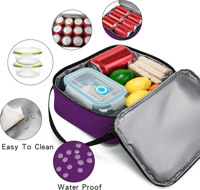 BEIMILY Lunch Box for Men Women Adults,Small Insulated Lunch Bag for Office Work Picnic,Reusable Portable Lunchbox,Soft Cooler Tote Bag(Dark Purple)