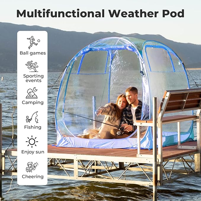 All Weather Proof Pod Sports Tent,Outdoor Weather Tent Sports Pod Pop Up Shelter with Sealed Floor,2-4 Person Clear Tent for Sport Event,Camping,Fishing 8 Sizes & Multicolor