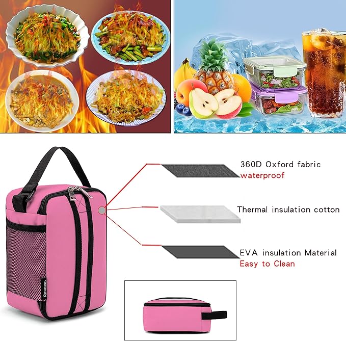BEIMILY Lunch Box for Men Women Adults,Mini Insulated Lunch Bag for Office Work Picnic,Reusable Portable Lunchbox,Soft Cooler Tote Bag,6 can cooler bag,Mini,Pink