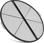 40 Inch X-Marks Fire Pit Grill Grate Round Foldable Fire Pit Cooking Grate Heavy Duty Steel Campfire BBQ Grill Grid with Handles for Outdoor Camping Cooking, Black