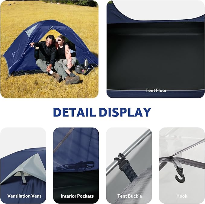 Naturehike Bleik 2-3 Person Camping Tent, Waterproof Double Layer Lightweight Backpacking Tents for Camping