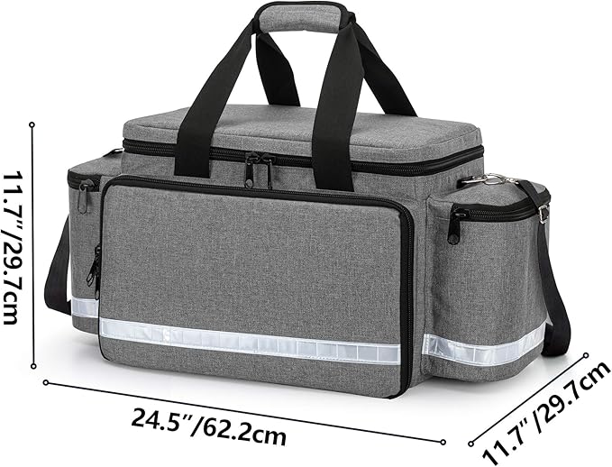 Trunab Professional Medical Bag, First Aid Storage Bag, Empty Emergency Responder Trauma Bag with Inner Dividers and No-Scratch Bottom, Ideal for EMT, EMS, Paramedics, Grey, Bag ONLY