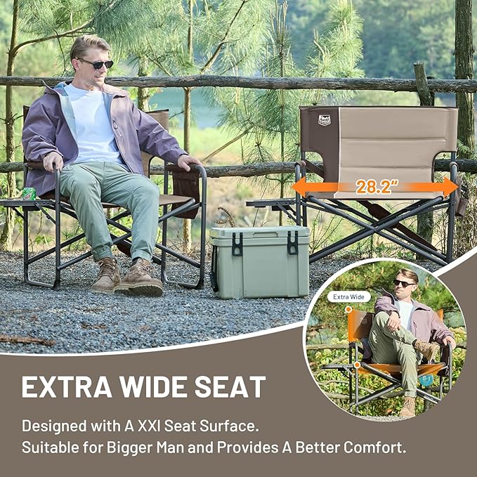 Timber Ridge XXL Extra Wide Foldable Directors Chair with Side Table, 500 lbs Heavy Duty Camping Chairs for Adults, Oversized Folding Lawn Chair for Lawn Beach Sports Outdoor, Blue