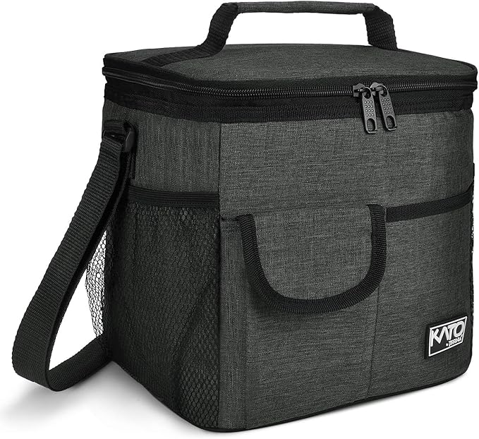 Tirrinia Insulated Large Lunch Bag for Women Men, Leakproof Lunch Box Containers for Adults, Work, School, Soft Lunchbox for Kids, Boys, Adult Cooler Bag for Picnic, Hiking,Beach, Black