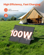 VEVOR 100W Foldable Solar Panel with Frame, 16BB N-Type Portable Monocrystalline Solar Panel Charger 24% Efficiency, IP67 Waterproof with 30A PWM Controller & MC4 Output for Camping, Hiking, RV Trips