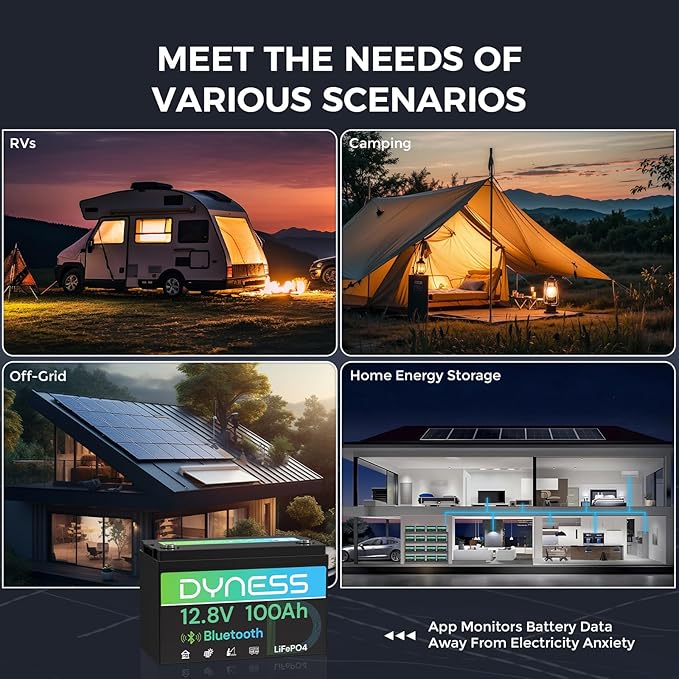 12V 100Ah Bluetooth LiFePO4 Battery, Deep Cycle Group 31 Lithium RV Batteries Built-in 100A BMS with Low-Temp Protection, 12.8 Volt Lithium Battery for Rv Camping, Home Solar System, Off-Grid