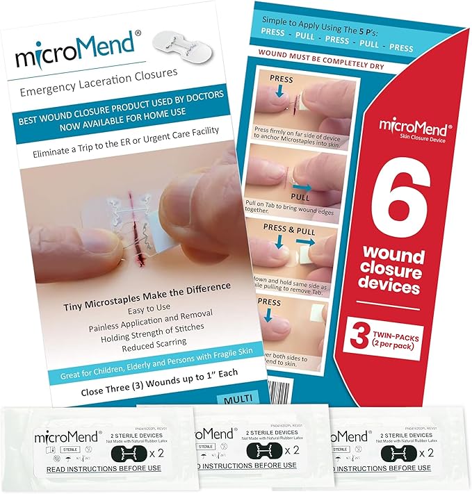 Emergency Wound Closures - Surgical-Grade Laceration Repair Without Stitches | Skin Closure Alternative to Butterfly Bandages | First Aid Kit Essential (6 Medium Wound Closure Devices)