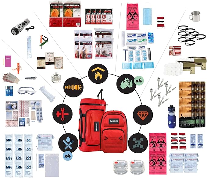 Quake Kits Extensively Prepared 6-Person Emergency Survival Kit | 7-Day Family Bug Out Bag with Food, Water & First Aid | Go-Bag for Earthquakes, Hurricanes & Disasters