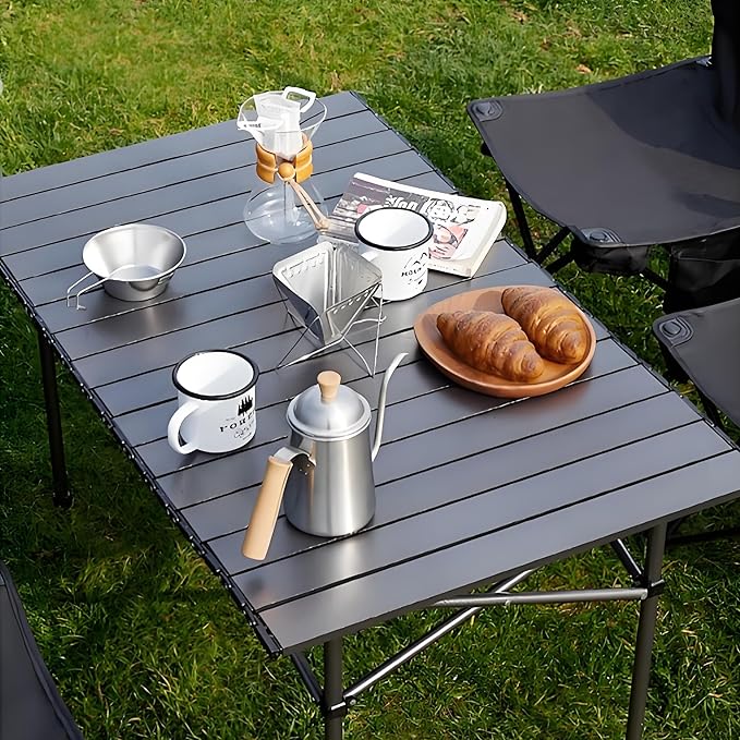Foldable Camping Table(46.8"x21.6"x27.56") - Roll-Up Portable Design with Carry Bag | Ideal for Camping, Beach, Backyard BBQ, Picnic & Indoor-Outdoor Use (Large)
