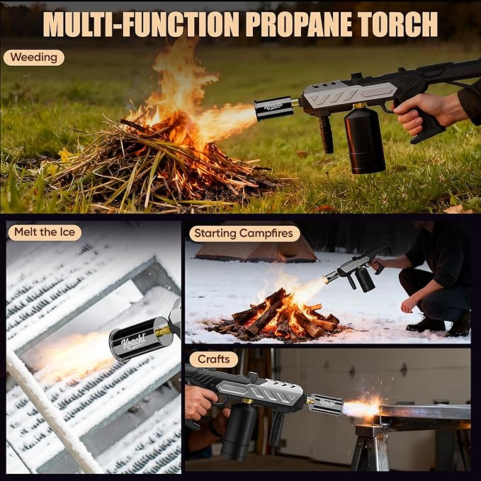 Powerful Propane Torch, Blow Torch with Adjustable Flame, Flamethrower Kitchen Torch Burner Gas Welding Kits for Grill, BBQ, Searing Steak, Camping & Charcoal Torch Lighter(Tank Not Included)