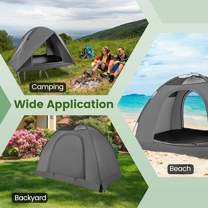 Tangkula 2 Person Tent Cot, Portable Off Ground Elevated Camping Tent with Cot, Removable Rainfly, Wheeled Bag, Stakes & Wind Ropes for Beach, Picnic, Hiking, Travel