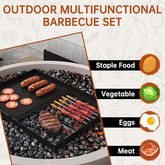 Folding Campfire Grill grate, Compact Height-Adjustable Fire Pit Grilling Grate, Heavy Duty Swivel Over Fire Cooking Grate with Handbag for Outdoor Camping Hiking Backpacking and Family Gatherings