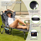 FUNDANGO Chaise Lounge Chair Outdoor, 5-Position Folding Tanning Chair with Detachable Side Table & Pillow, 180° Lay Flat Portable Beach, Heavy Duty U-Frame for Patio, Pool, Lawn, 265lbs（Black 2 pack）