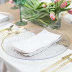 PARTY BARGAINS 13-Inch Charger Plates - 48 Pack, Hammered Clear Gold Rim, Heavy-Duty Disposable Chargers for Elegant Dining - Ideal for Weddings and Formal Events