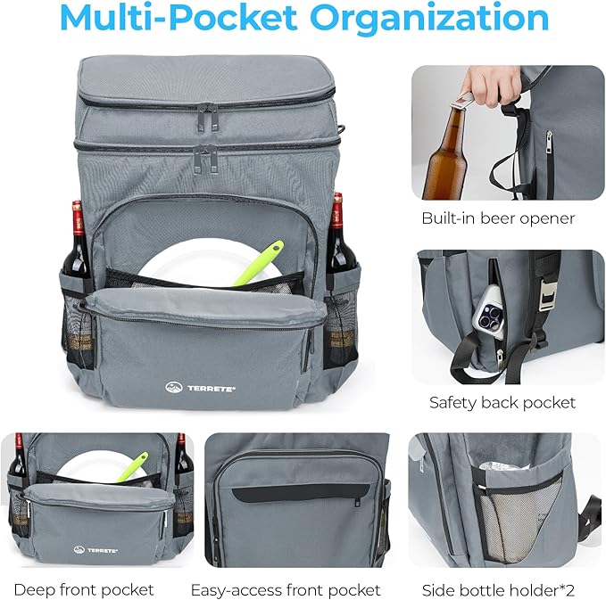 Backpack Cooler Leakproof 30 Cans, Double Deck Insulated Cooler Backpack for Men & Women, Lightweight Insulated Backpack for Travel, Camping, Beach