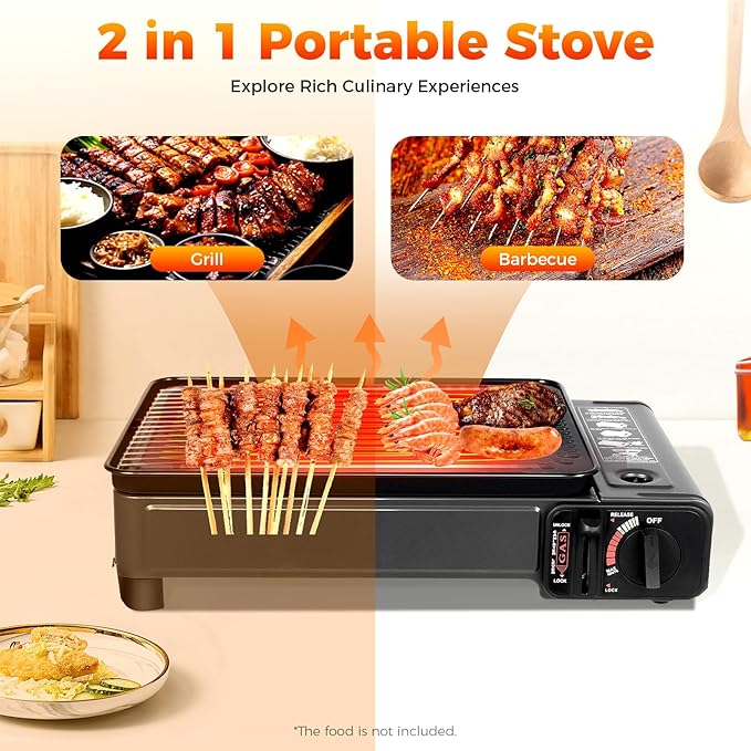 Portable Gas Grill Butane Stove, Camping Stoves with Grilling Net & Carry Case, Tabletop BBQ Grill Butane Camping Stove, Outdoor Gas Stove for Camping, Travel, Trekking