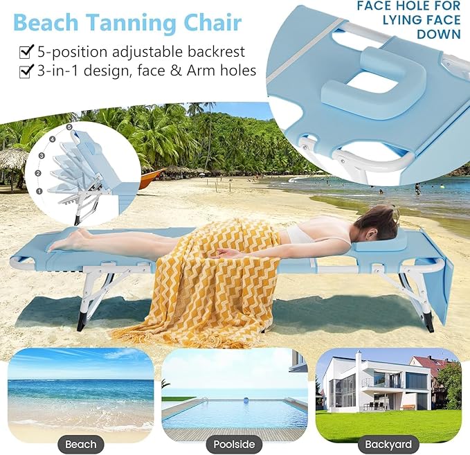 ABORON Patio Lounge Chair, Folding Guest Bed Cot for Adults, 500LB Heavy-Duty Capacity, Portable Extra Bed with Comfort Mat, Quick Fold Design for Indoor Guest Stays & Temporary Use