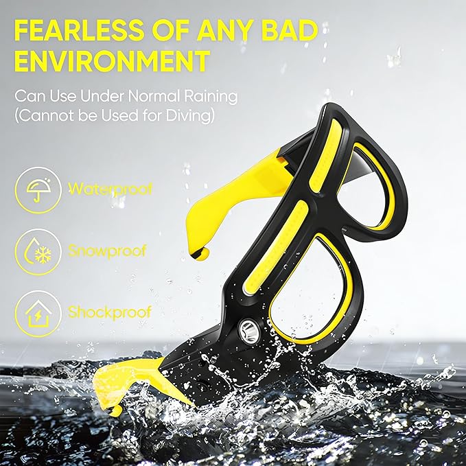 LED Rechargeable Headlight Glasses with Motion Sensor & Touch Control, Safety Glasses with Lights 5 Modes USB C Light Up Glasses for Outdoor Running Camping Hiking Work (Yellow-1)