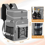 Cooler Backpack, 40 Cans Insulated Lunch Backpack Picnic Backpack for Men&Women, Durable Cooler Bag with 2 Leak Proof Compartments for Picnic, BBQ Camping, Lunch, Beach, Hiking, Gray